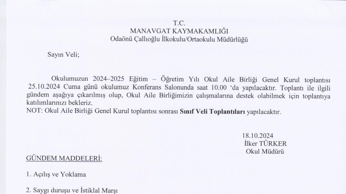 2024-2025 Eğitim-Öğretim Yılı Okul Aile Birliği Toplantı Tutanakları
